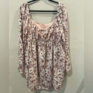 EUC Pink Lily XXL Floral Bell Sleeve Cinch Waist Babydoll Dress